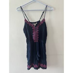 American Rag Romper Women's Medium Navy Sleeveless Embroidered Bohemian Boho